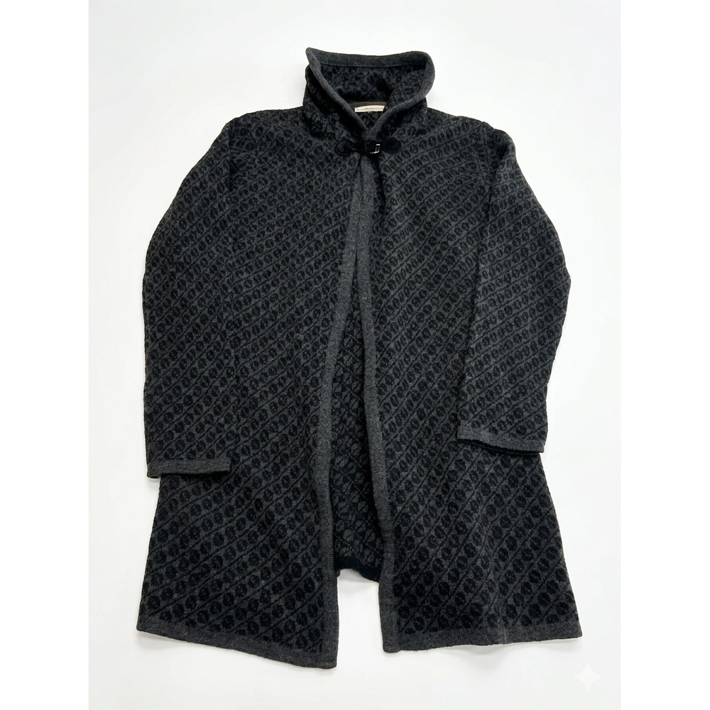 Chiaramente Cardigan Women L Gray Good Buckle Neck Italy Knit Longline Geometric